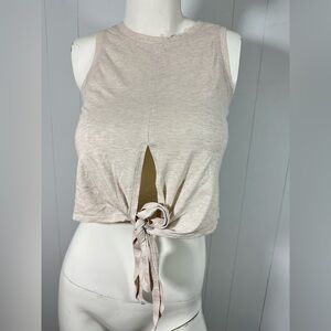 Lululemon Sz 2 Pima Cotton Beige Crop Tank Top Muscle Tank Front Knot Women’s